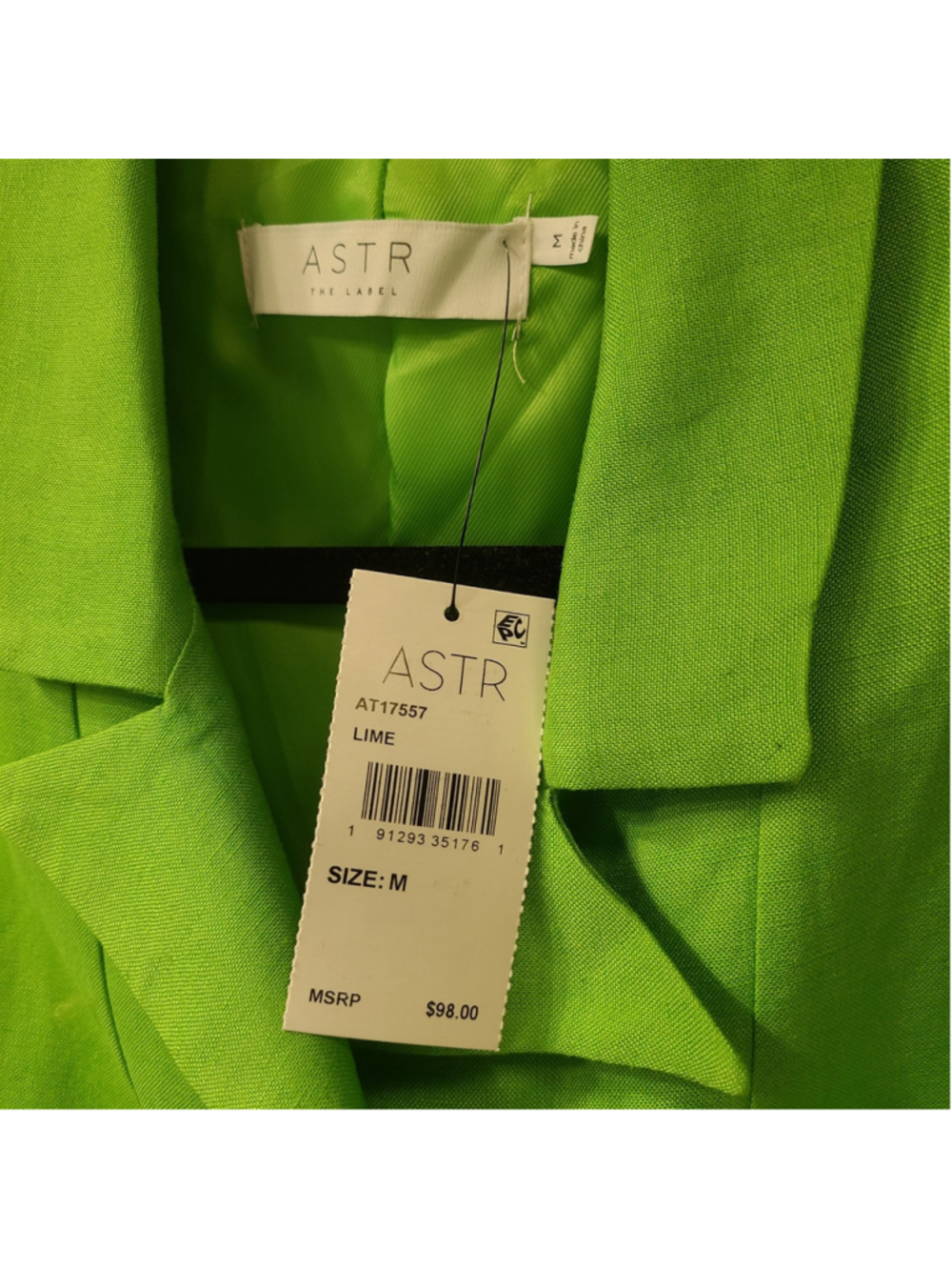 NEW ASTR The Label Lime Green Linen Blend Blazer Womens Medium Career Lined - Picture 5 of 10